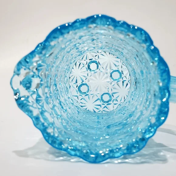 Vntg Fenton Daisy and Button Bright Aqua Blue Glass 5" Pitcher - Picture 6 of 14